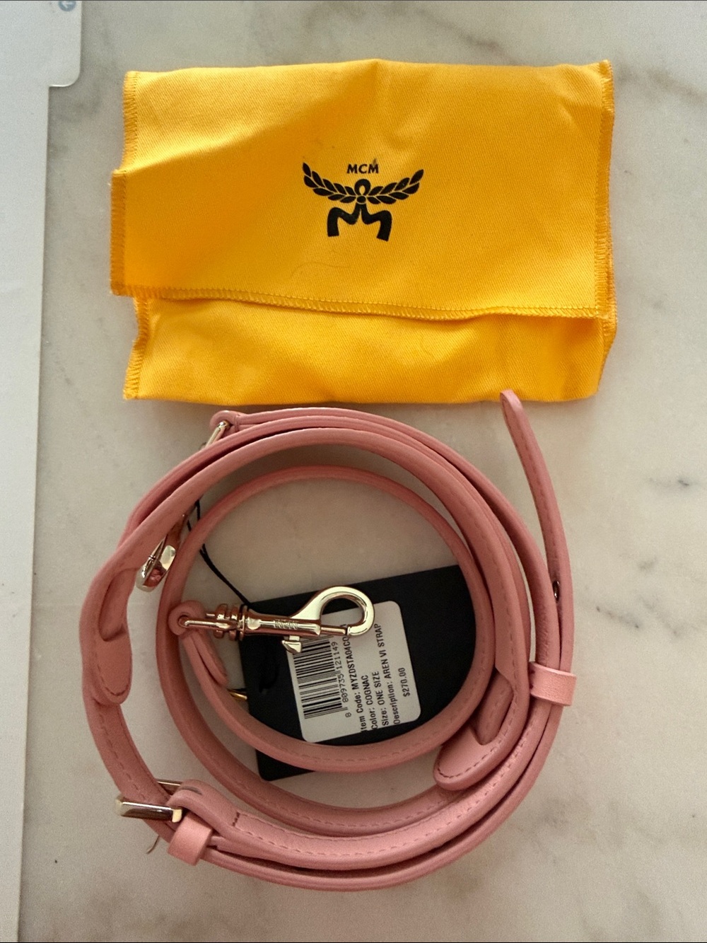 MCM Pink Leather Adjustable Crossbody/Shoulder Strap with Gold Hardware